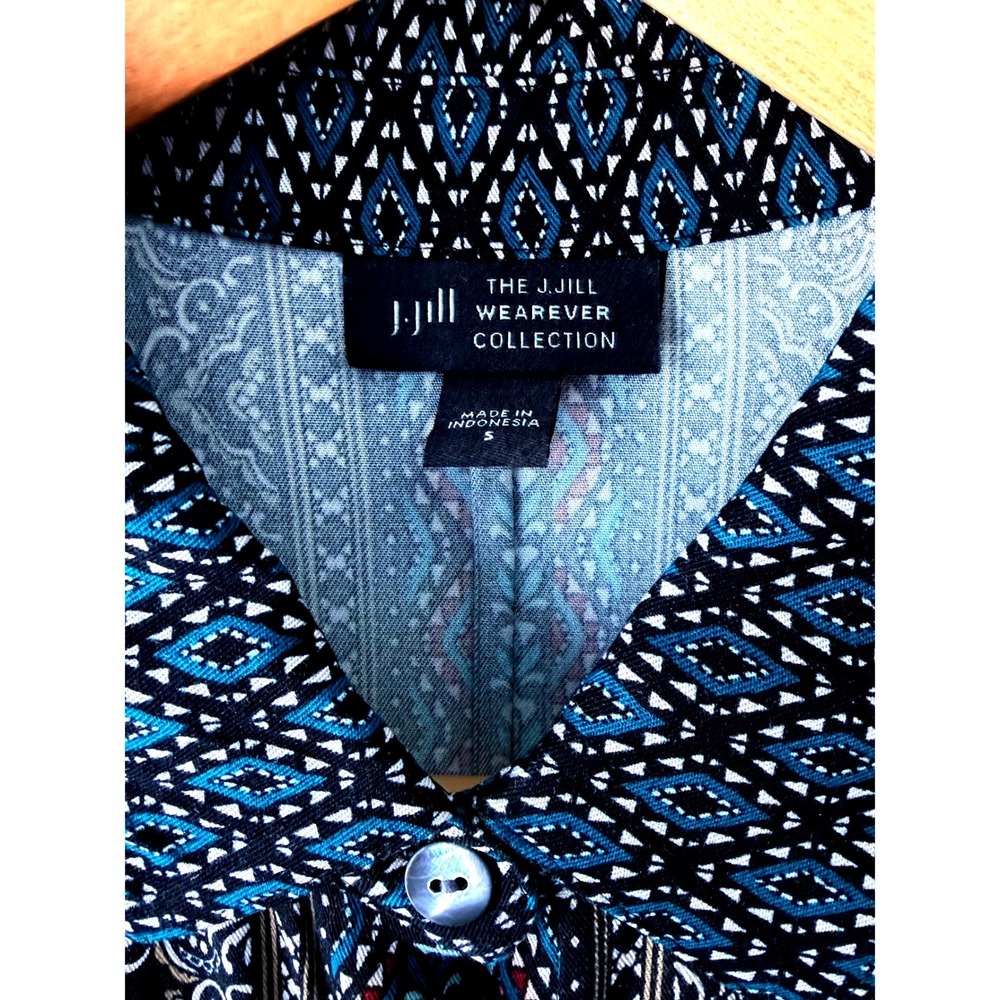 J Jill Wearever Foulard Print Shirtdress Size Small Button Front Pockets Lng Slv - Picture 3 of 6